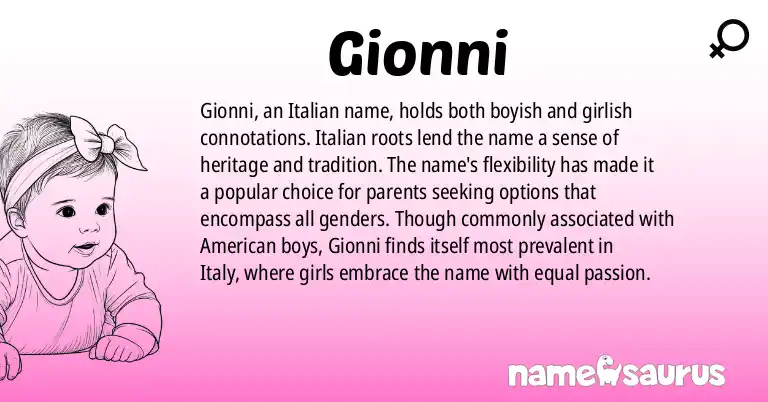 Infographic about Gionni name meaning, Gionni is a name from Italian origin(s).