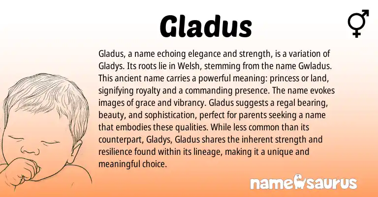 Infographic about Gladus name meaning, Gladus is a name from Welsh origin(s).