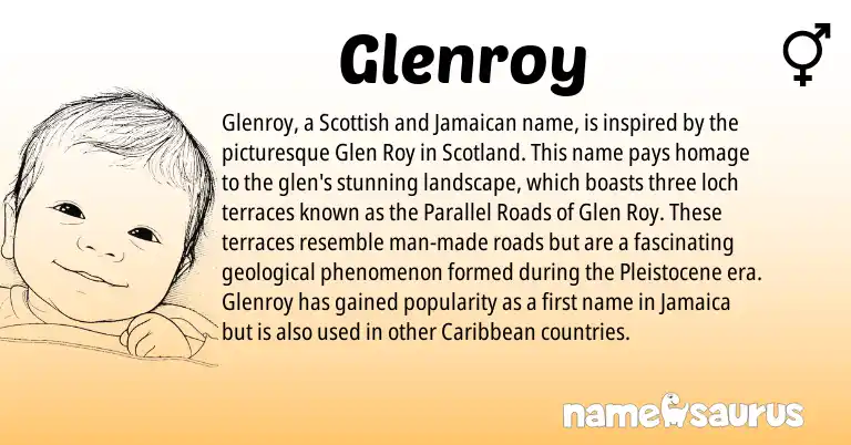 Infographic about Glenroy name meaning, Glenroy is a name from Caribbean, Scottish, Jamaican origin(s).