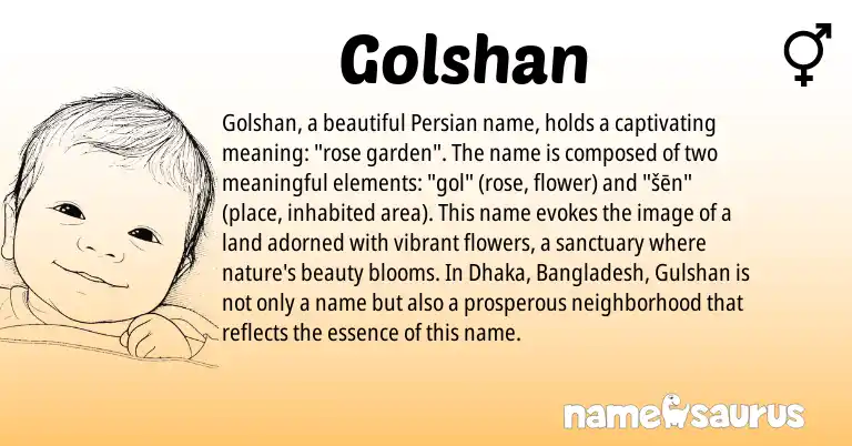 Infographic about Golshan name meaning, Golshan is a name from Persian origin(s).
