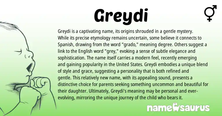 Infographic about Greydi name meaning, Greydi is a name from English, Spanish origin(s).