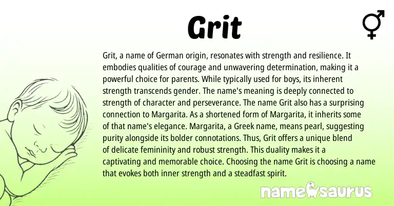 Infographic about Grit name meaning, Grit is a name from Greek origin(s).