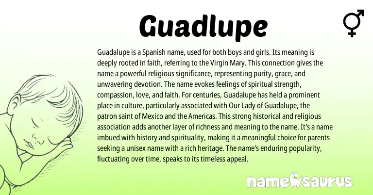 Infographic about Guadlupe name meaning, Guadlupe is a name from Spanish origin(s).
