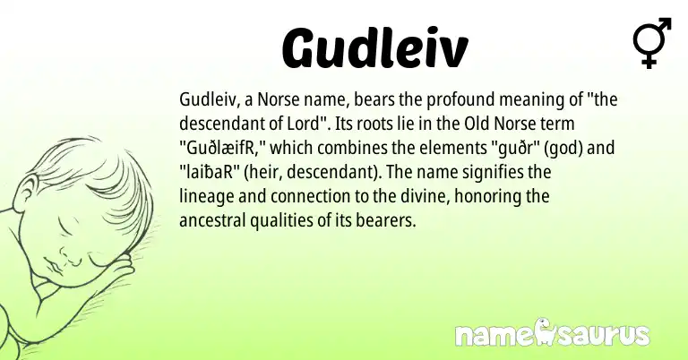 Infographic about Gudleiv name meaning, Gudleiv is a name from Old Norse, Norse origin(s).