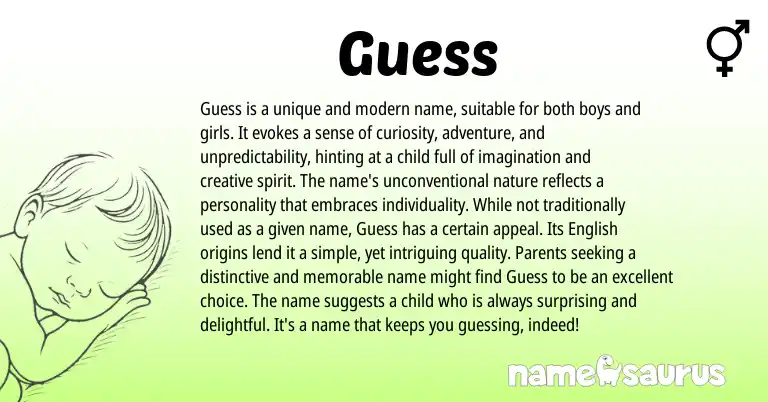 Infographic about Guess name meaning, Guess is a name from English origin(s).