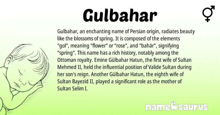 Infographic about Gulbahar name meaning, Gulbahar is a name from Persian origin(s).