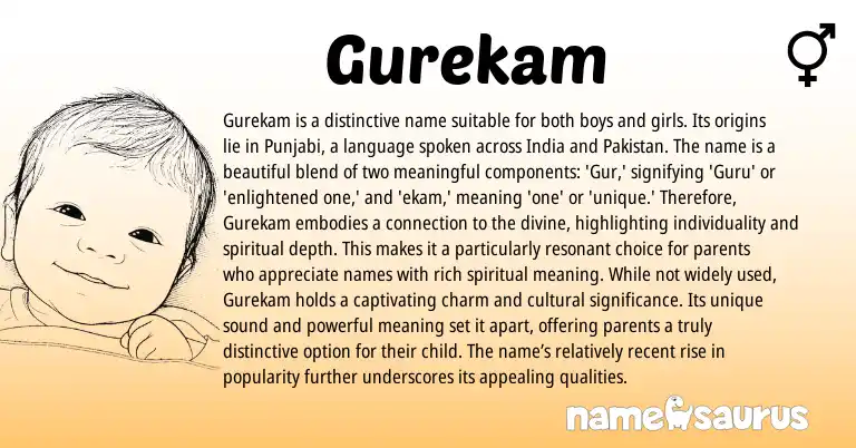 Infographic about Gurekam name meaning, Gurekam is a name from Punjabi origin(s).