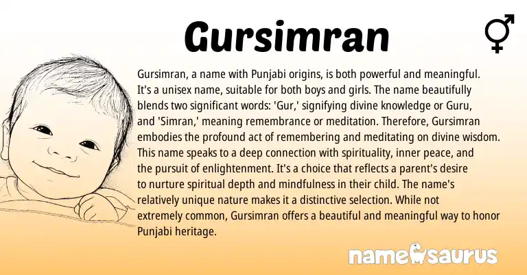 Infographic about Gursimran name meaning, Gursimran is a name from Punjabi origin(s).