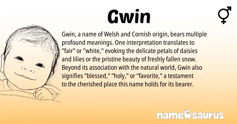 Infographic about Gwin name meaning, Gwin is a name from Cornish, Welsh origin(s).