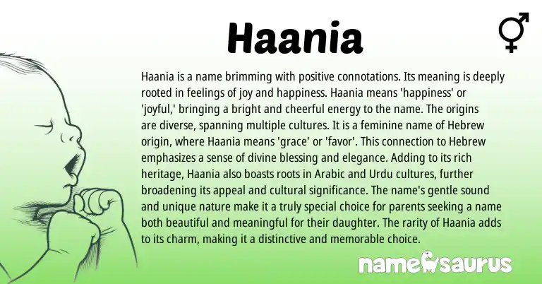 Infographic about Haania name meaning, Haania is a name from Arabic, Hebrew origin(s).