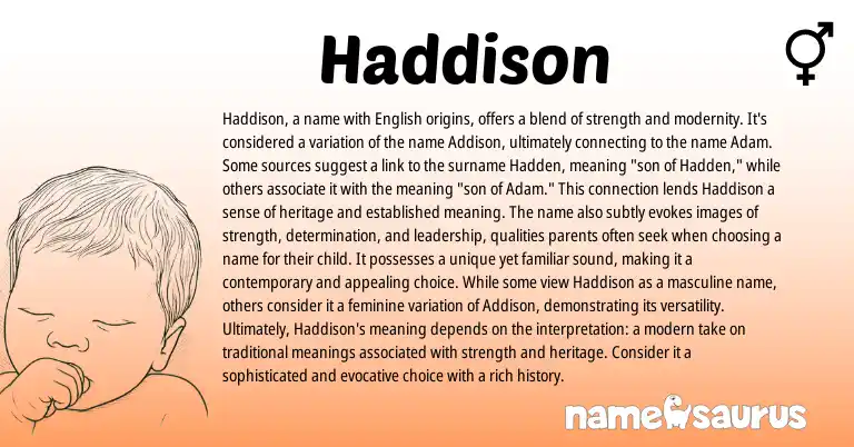 Infographic about Haddison name meaning, Haddison is a name from Hebrew, English origin(s).