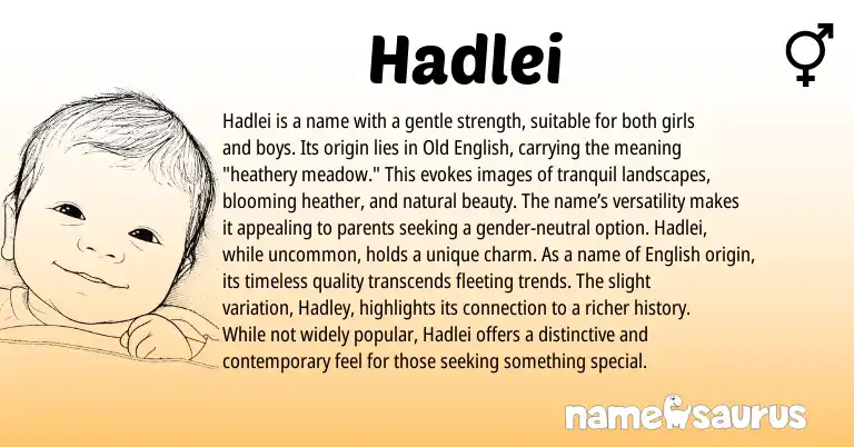 Infographic about Hadlei name meaning, Hadlei is a name from English origin(s).