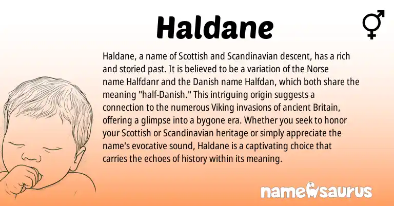 Infographic about Haldane name meaning, Haldane is a name from Scandinavian, Danish, Scottish, Norse origin(s).
