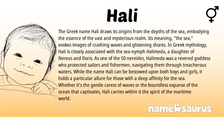 Infographic about Hali name meaning, Hali is a name from Greek origin(s).