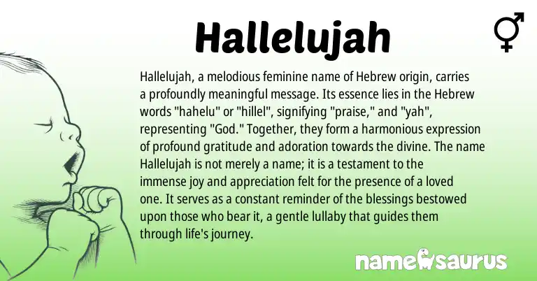 Infographic about Hallelujah name meaning, Hallelujah is a name from Hebrew origin(s).