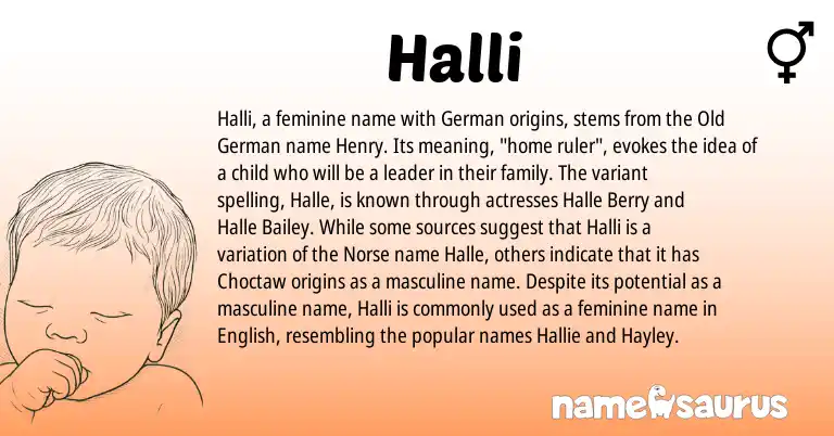 Infographic about Halli name meaning, Halli is a name from Choctaw, English, Old German, German, Norse origin(s).