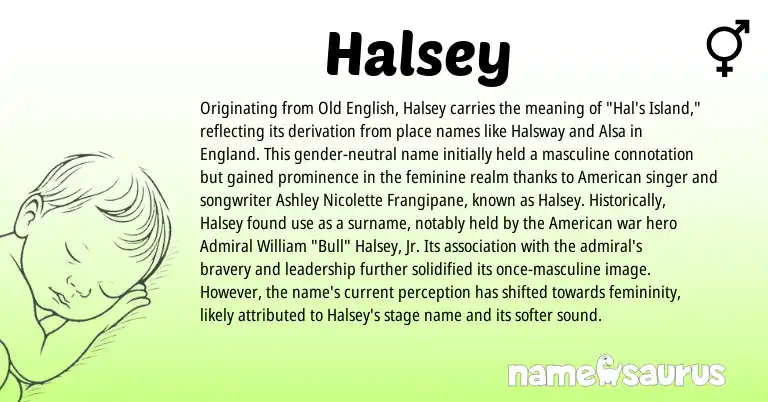 Infographic about Halsey name meaning, Halsey is a name from Old English, American, England origin(s).