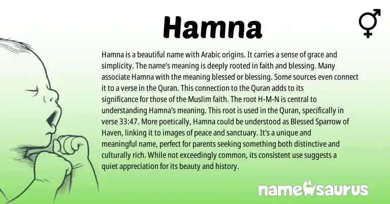 Infographic about Hamna name meaning, Hamna is a name from English, Arabic origin(s).