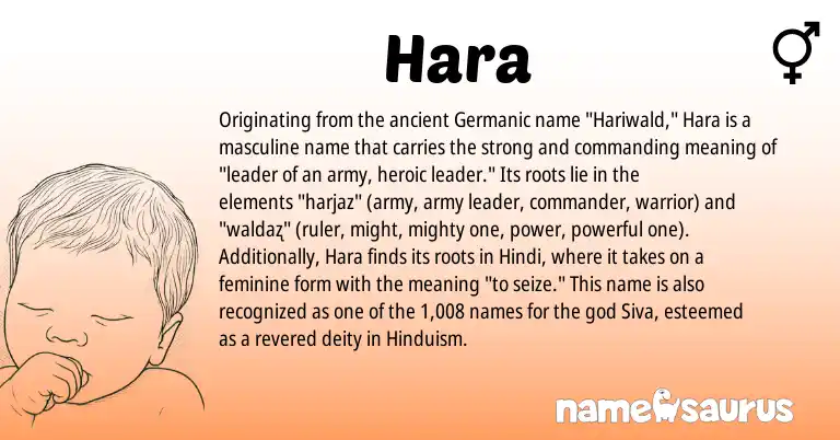 Infographic about Hara name meaning, Hara is a name from Hindi, Hinduism, Germanic origin(s).