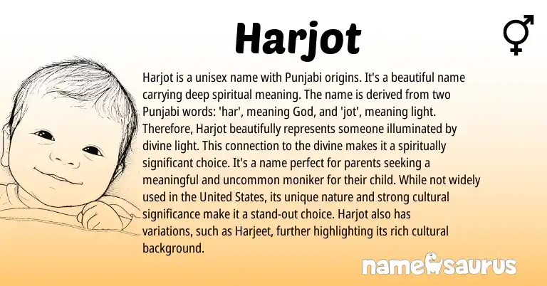 Infographic about Harjot name meaning, Harjot is a name from Punjabi, Indian origin(s).