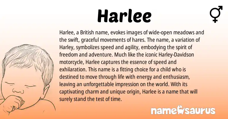 Infographic about Harlee name meaning, Harlee is a name from British origin(s).