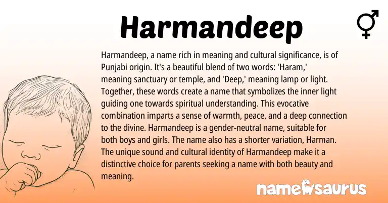 Infographic about Harmandeep name meaning, Harmandeep is a name from Punjabi origin(s).