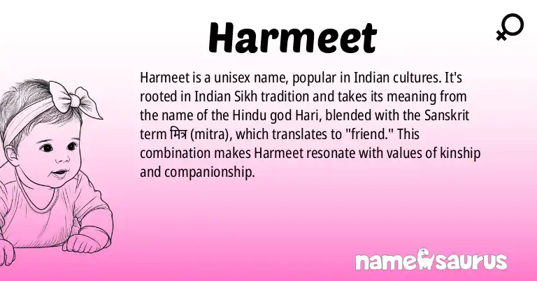 Infographic about Harmeet name meaning, Harmeet is a name from Indian (Sikh) origin(s).