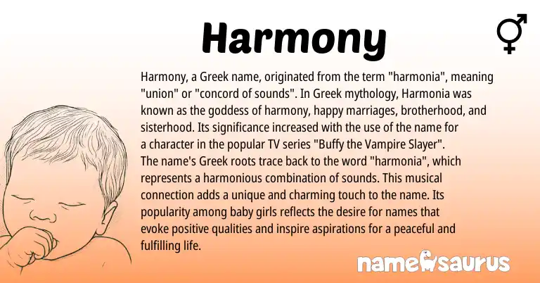 Infographic about Harmony name meaning, Harmony is a name from Greek origin(s).