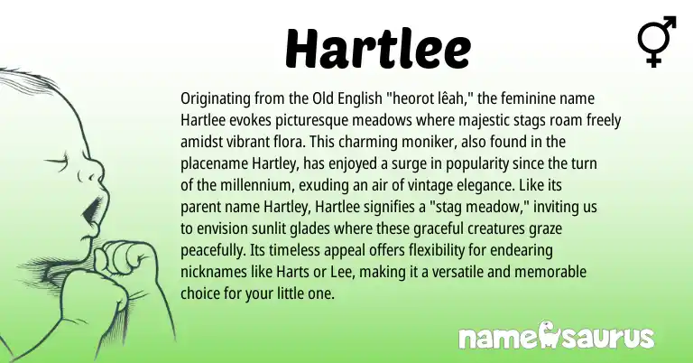 Infographic about Hartlee name meaning, Hartlee is a name from Old English origin(s).
