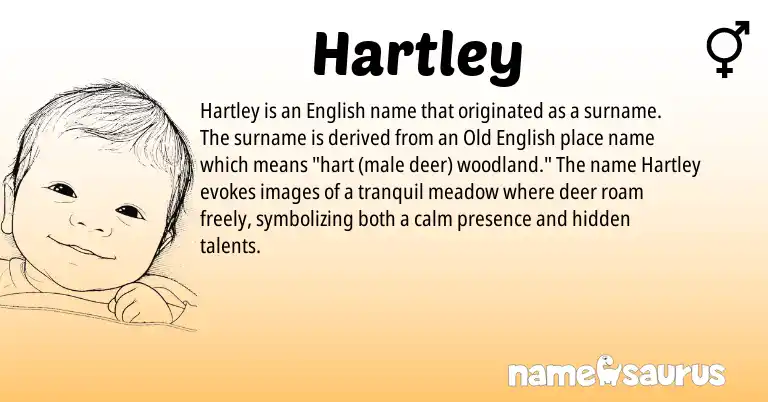 Infographic about Hartley name meaning, Hartley is a name from Old English, English origin(s).