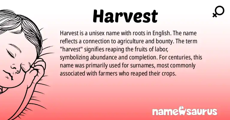 Infographic about Harvest name meaning, Harvest is a name from English origin(s).