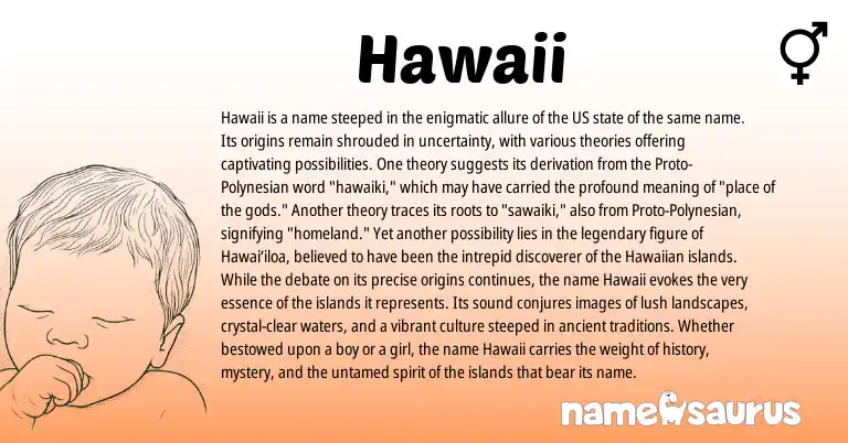 Infographic about Hawaii name meaning, Hawaii is a name from Hawaiian, Polynesian origin(s).