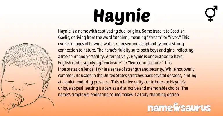 Infographic about Haynie name meaning, Haynie is a name from Scottish, Gaelic, English origin(s).