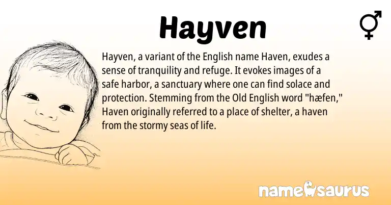 Infographic about Hayven name meaning, Hayven is a name from Old English, English origin(s).