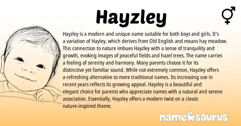 Infographic about Hayzley name meaning, Hayzley is a name from English origin(s).