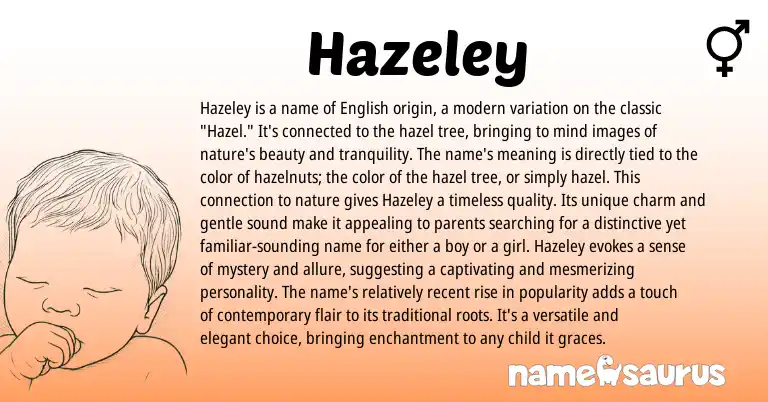Infographic about Hazeley name meaning, Hazeley is a name from English origin(s).