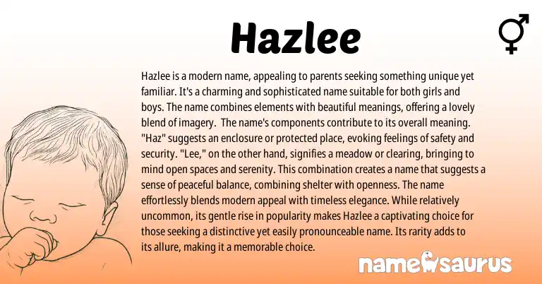 Infographic about Hazlee name meaning, Hazlee is a name from English origin(s).