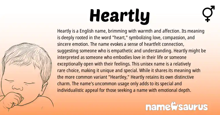 Infographic about Heartly name meaning, Heartly is a name from English origin(s).