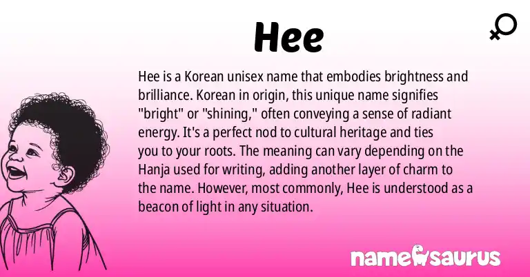 Infographic about Hee name meaning, Hee is a name from Korean origin(s).