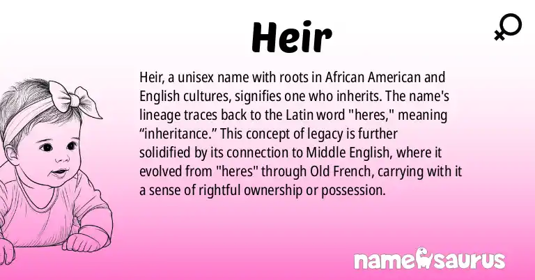 Infographic about Heir name meaning, Heir is a name from African American, English origin(s).