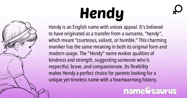 Infographic about Hendy name meaning, Hendy is a name from English origin(s).