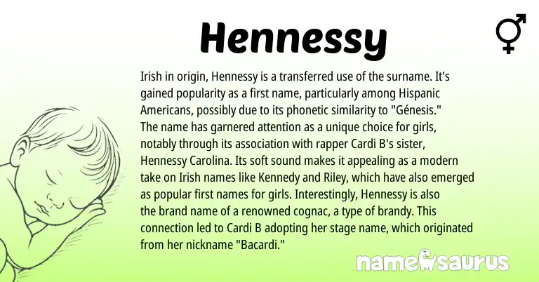 Infographic about Hennessy name meaning, Hennessy is a name from Irish, Hispanic origin(s).