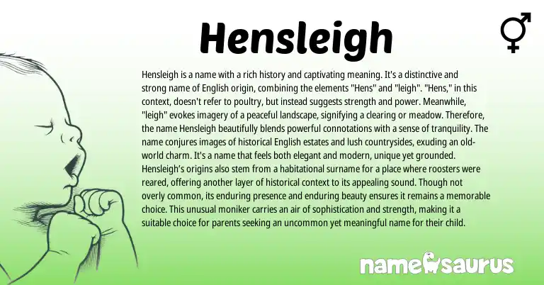 Infographic about Hensleigh name meaning, Hensleigh is a name from English origin(s).