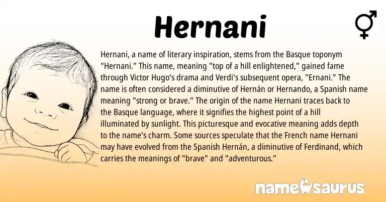 Infographic about Hernani name meaning, Hernani is a name from Basque, French, Spanish origin(s).
