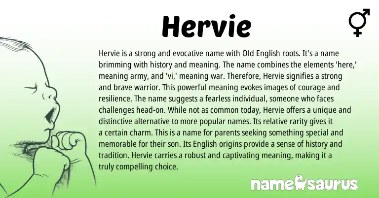 Infographic about Hervie name meaning, Hervie is a name from Germanic, English origin(s).