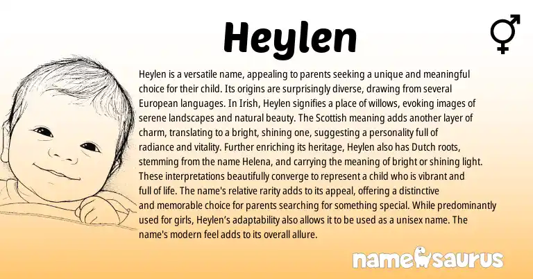 Infographic about Heylen name meaning, Heylen is a name from Scottish, Dutch, Irish origin(s).