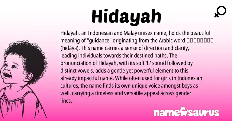 Infographic about Hidayah name meaning, Hidayah is a name from Indonesian, Malay origin(s).