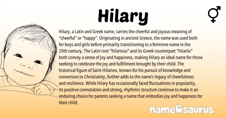 Infographic about Hilary name meaning, Hilary is a name from Greece, Christianity, Latin, Greek origin(s).