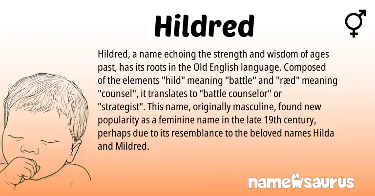 Infographic about Hildred name meaning, Hildred is a name from Old English origin(s).