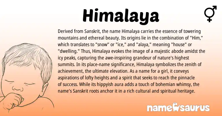 Infographic about Himalaya name meaning, Himalaya is a name from Sanskrit origin(s).